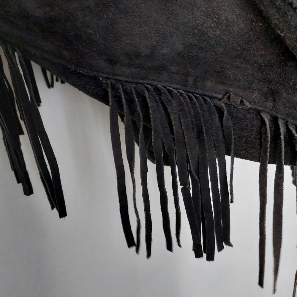 Vintage 80's Wilson's Leather Women's Black Fringe Suede Jacket Size S - Picture 4 of 15